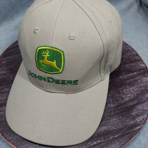 John Deere Logo Cotton Hat Tan/Khaki Adjustable Green Power Farming Embroidered - Picture 8 of 15